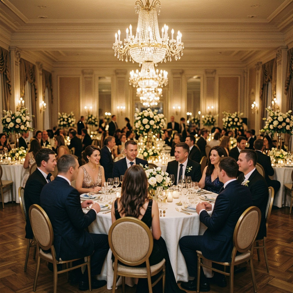 Guests seated at a corporate evening reception