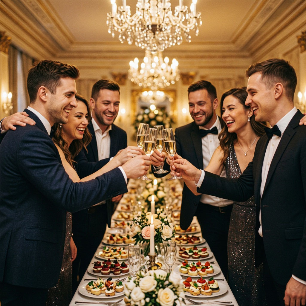 Guests toasting at a company celebration