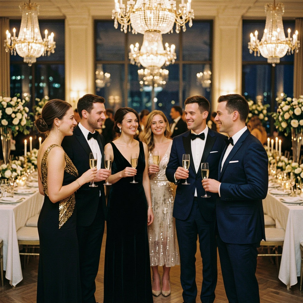Corporate guests at an evening reception