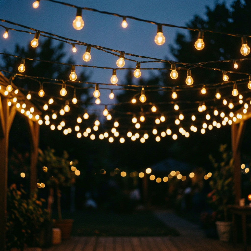 Evening celebration with string lights