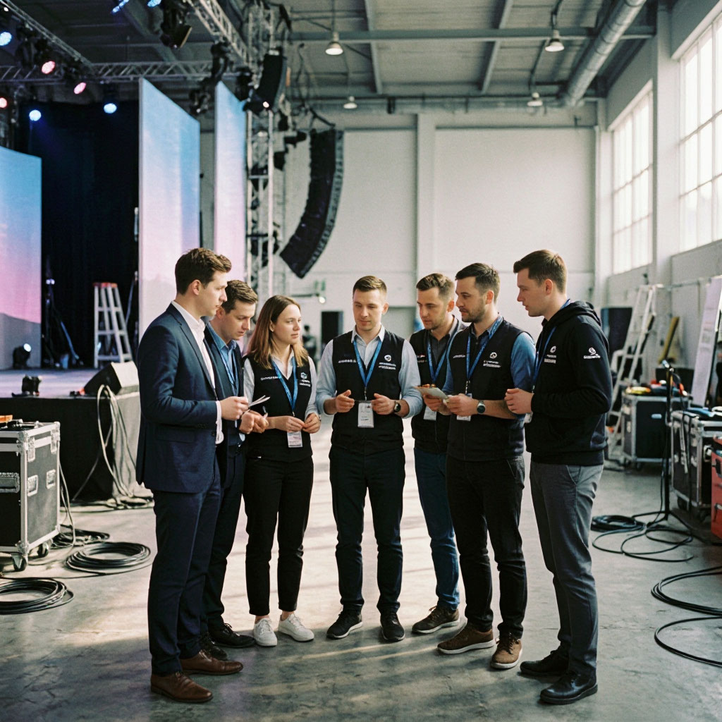 Production team on-site during event setup